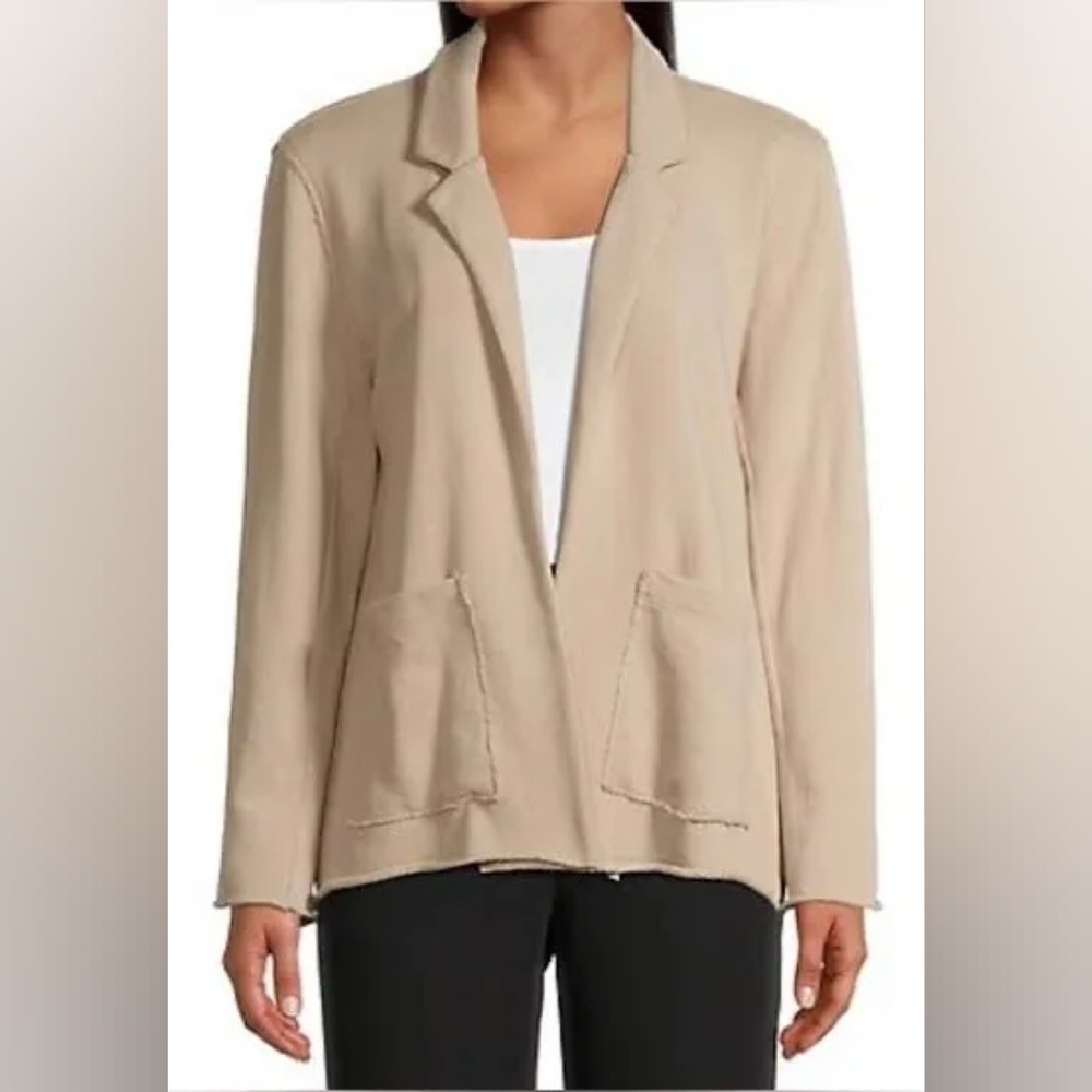 Eileen Fisher Khaki Tan Organic Cotton Terry Cardigan Blazer